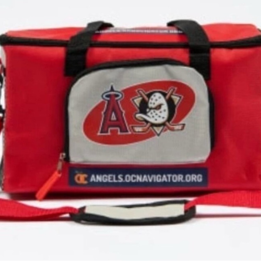 2 Bags $15 NEW Red MLB Los Angeles Angels & Anaheim Ducks Cooler Duffel Bag NWOT